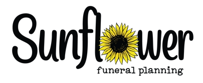 Sunflower Funeral Planning logo with the word “Sunflower” in black script lettering and a yellow sunflower forming the letter “o,” with “funeral planning” beneath.